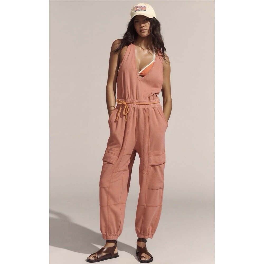 Anthropologie Daily Practice Jumpsuit Pink Cloud Rest Cotton Vacay Size XL NWT